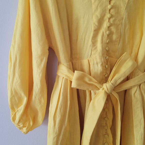 Banana Republic Sunny Yellow 100% Linen Dress Sz L Cotton Lining - Picture 6 of 11